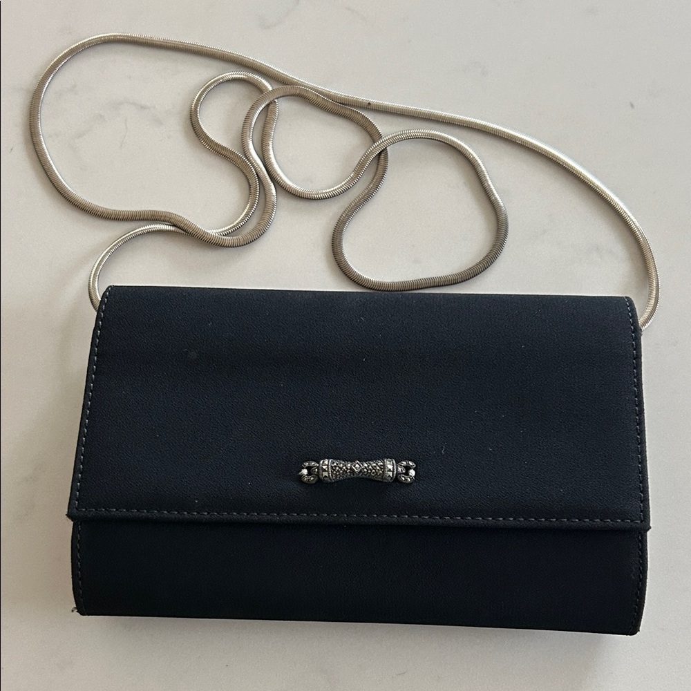 Judith Jack Black Women's Crossbody Clutch with Silver Chain